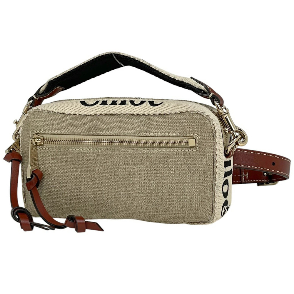 Chloe Woody Waist Bag Handbag Body Bum Crossbody Belt Canvas Beige Brown